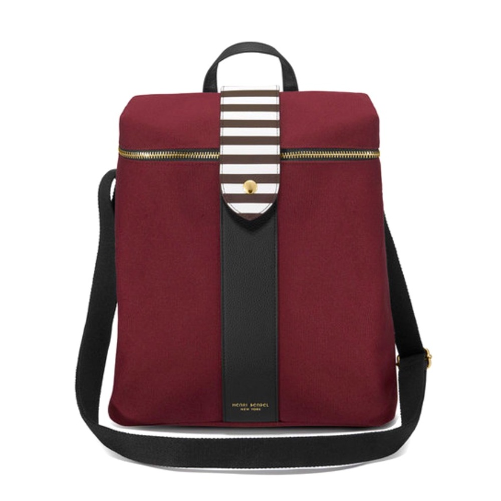 New & rare Ltd Ed Henri Bendel Canvas & Leather Convertible Backpack-Burgundy